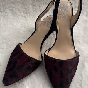 Vince Camuto Women Heels Haircalf Leopard Slingback Heels Pointed Toe – Size 7